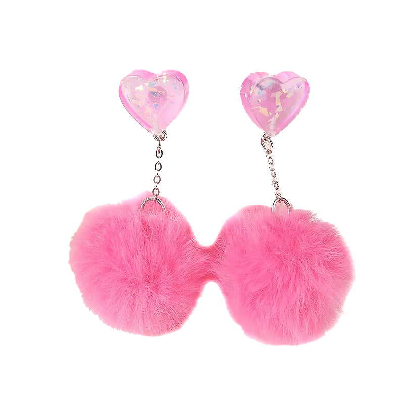 Brinco Fluffy Heart Pink