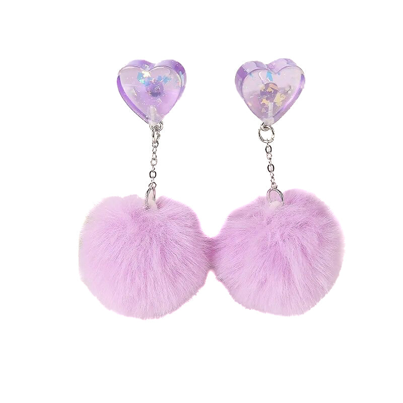 Brinco Fluffy Heart Roxo